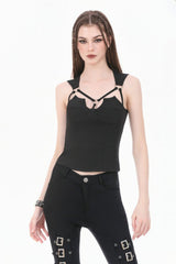 Black Cut-Out Ring Women's Punk Fitted Tank Top - Black - 1