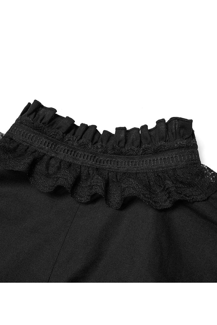 Black Gothic Pure Cotton No Elasticity Neckline Pleats Lace Ruffle Embroidery Tie Rope Design Men's Shirt - Product - 8