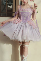 Purple Midsummer Dream Elegant Embroidered Print Chinese Style Ballet Boat Neck Sweet Qi Lolita Dress - Purple - 1