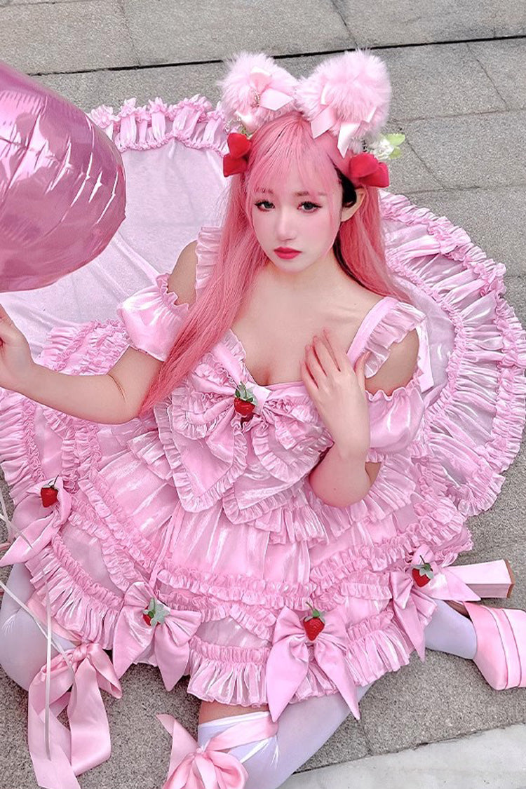 Pink Strawberry Magic Girl Party Theme Cute Sweet Princess Lolita Strapless Dress - Product - 8