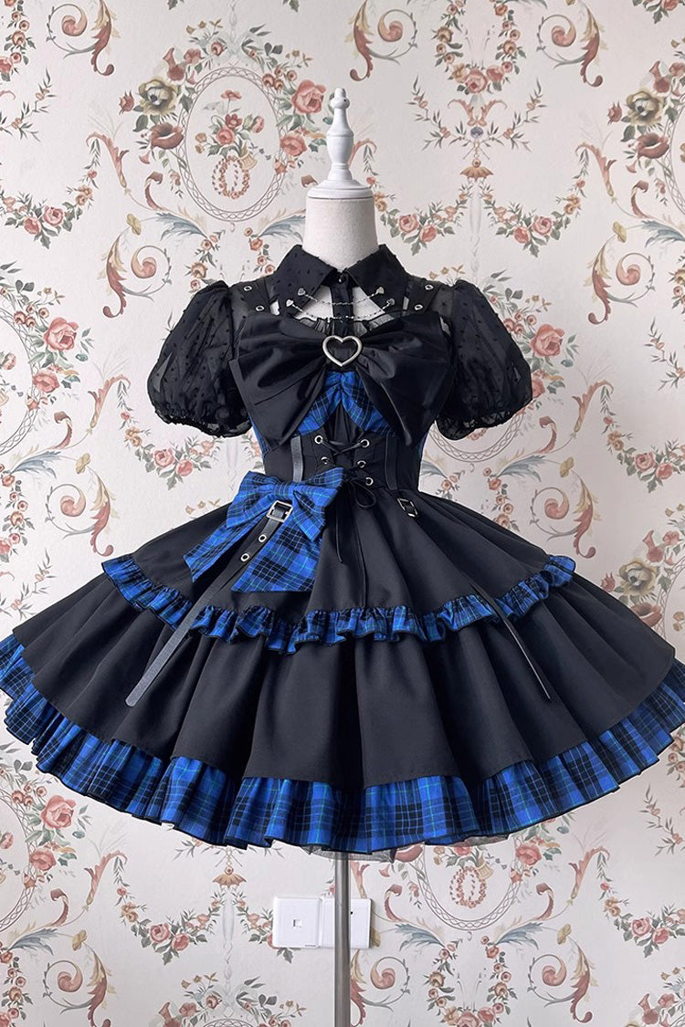 Black/Blue Sleeveless Multi-layer Ruffle Bowknot Gothic Lolita Jsk Dress - Product - 3