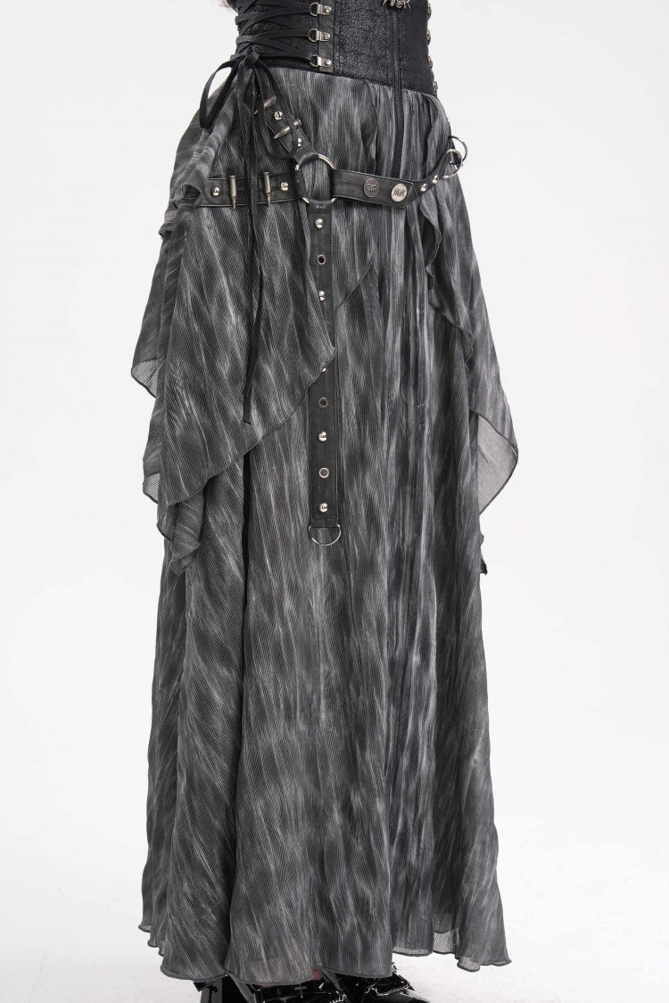 Black Ruffle Lace-Up Women's Gothic Eyelets Rivets Long Skirt - Product - 2