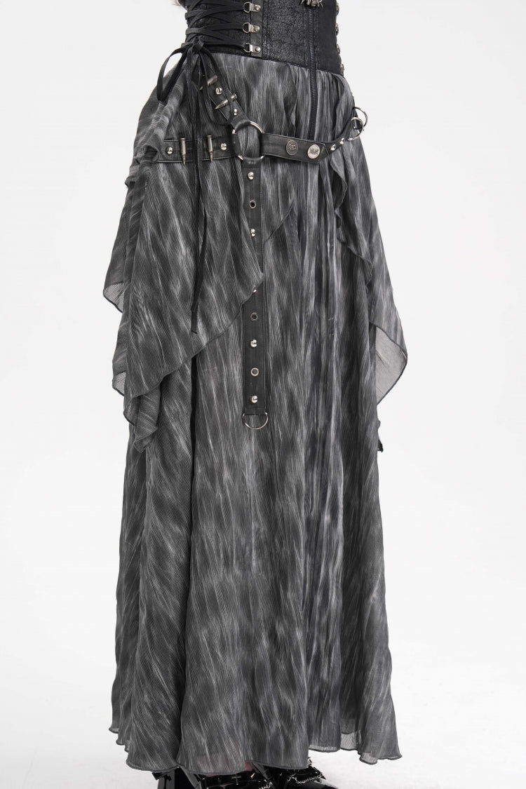 Black Ruffle Lace-Up Women's Gothic Eyelets Rivets Long Skirt - Product - 2
