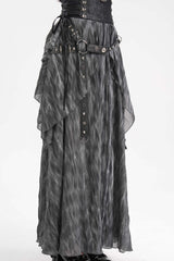 Black Ruffle Lace-Up Women's Gothic Eyelets Rivets Long Skirt - Product - 2