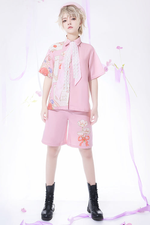 Pink Romance Print Straight loose Ouji Lolita Shorts - Product - 2