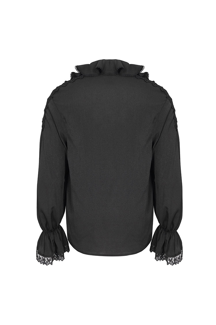 Black Ruffled Collar Puff Sleeved Men's Gothic Shirt - Product - 9