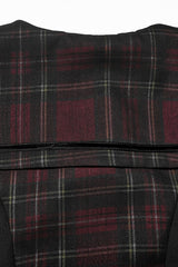 Black/Red Long Lantern Sleeves Plaid Print Detachable Lace-Up Women's Punk College Style Dress - Product - 7