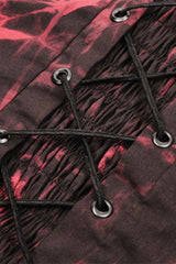 Black/Red Tie-dyed Lace-Up Irregular Ruched Women's Gothic Overbust Corset - Product - 18