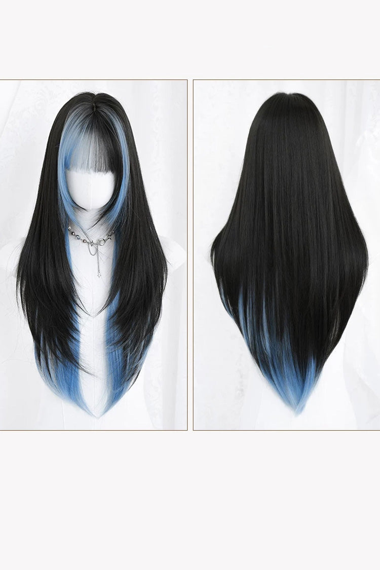 Black/Blue Ombre Highlighted High-Layered Long Straight Sweet Lolita Wig - Product - 5