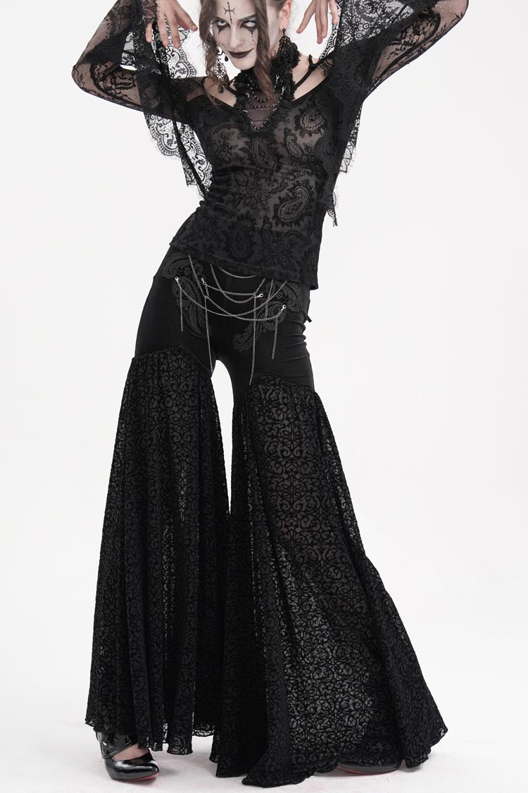 Black Chain Jacquard Floral Hollow Lace Women's Gothic Pants - Product - 6