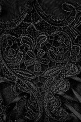 Black High Collar Sleeveless Stitching Lace Lace-Up Mesh Women's Gothic T-Shirt - Product - 7