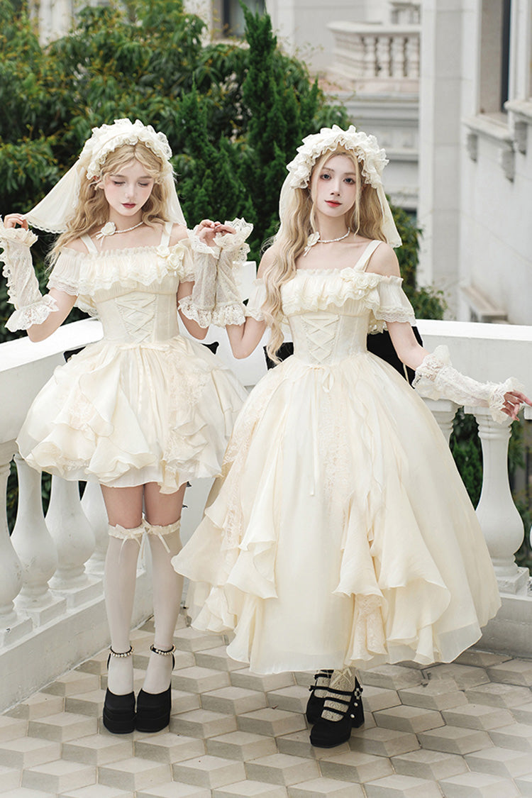 Ivory [Moonlight Variations] Sleeveless Ruffle Lace-Up Sweet Lolita Jsk Short Dress - Product - 11