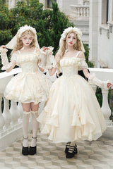 Ivory [Moonlight Variations] Sleeveless Ruffle Lace-Up Sweet Lolita Jsk Short Dress - Product - 11