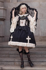 Black Eternal Life Song Print Cross Embroidery Sleeveless Ruffle Gothic Lolita Dress - Product - 2