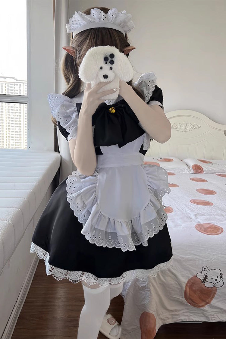 Maid Short Sleeves Ruffle Bowknot Sweet Plus Size Lolita Dress Full Set 2 Colors - Product - 6