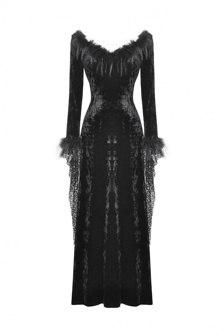 Black Long Sleeves Velvet Lace Women's Gothic Maxi Dress Wedding Dress - Product - 3