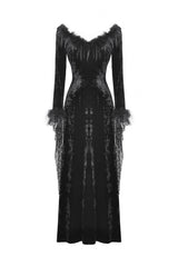 Black Long Sleeves Velvet Lace Women's Gothic Maxi Dress Wedding Dress - Product - 3