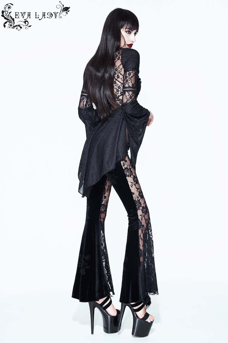 Black Perspective Mesh-yarn Long-sleeve Lace Front Short And Back Long Women's Gothic Blouse - Product - 3
