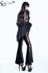 Black Perspective Mesh-yarn Long-sleeve Lace Front Short And Back Long Women's Gothic Blouse - Product - 3