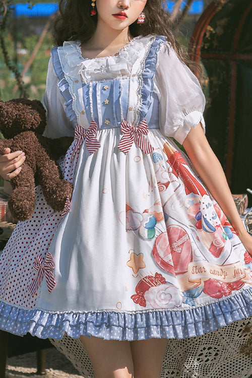 Candy Jar Print Ruffled Sweet Lolita JSK Dress - White - 1