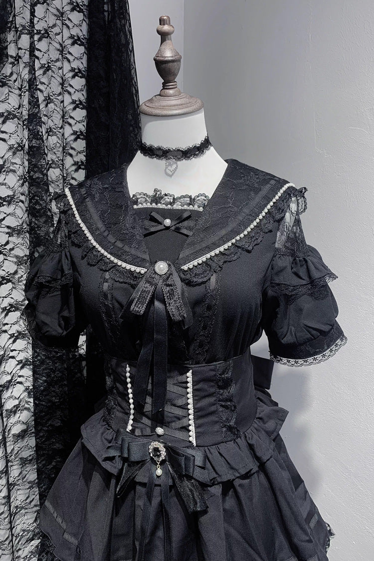 Sailor Collar Ruffle Bowknot Lace Jirai Kei Japanese Blouse 2 Colors - Product - 5