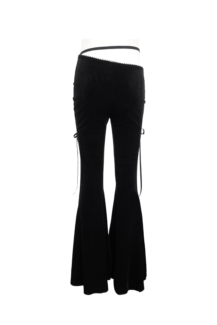 Black Velvet-Paneled Mesh Side-Adjustable Asymmetrical Women's Gothic Leggings - Product - 12