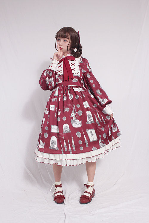 Christian Pious Duck Print Long Sleeves Bowknot Sweet Lolita OP Dress - Product - 3