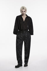 Black Lapel Collar Long Lantern Sleeves Printed Embroidered Men's Gothic Shirt - Product - 5