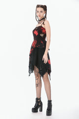 Black/Red Sleeveless Irregular Mesh Tie Dye Women's Punk Slip Dress - Product - 12