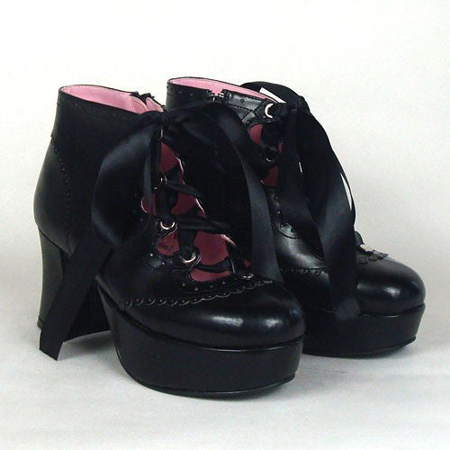 Black Cute PU Round Toe Ankle Straps Platform Lolita Shoes - Product - 2