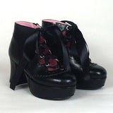 Black Cute PU Round Toe Ankle Straps Platform Lolita Shoes - Product - 2