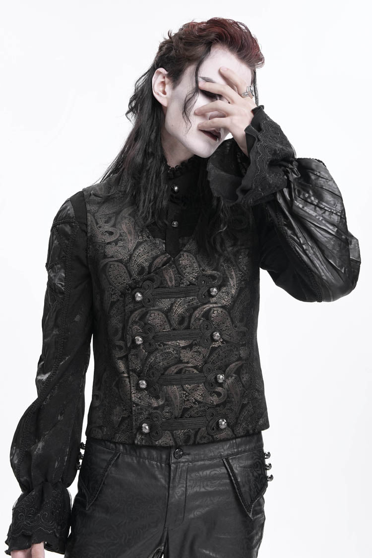 Gloden Sleeveless Floral Print Buckle-up Men's Gothic Vest - Product - 7