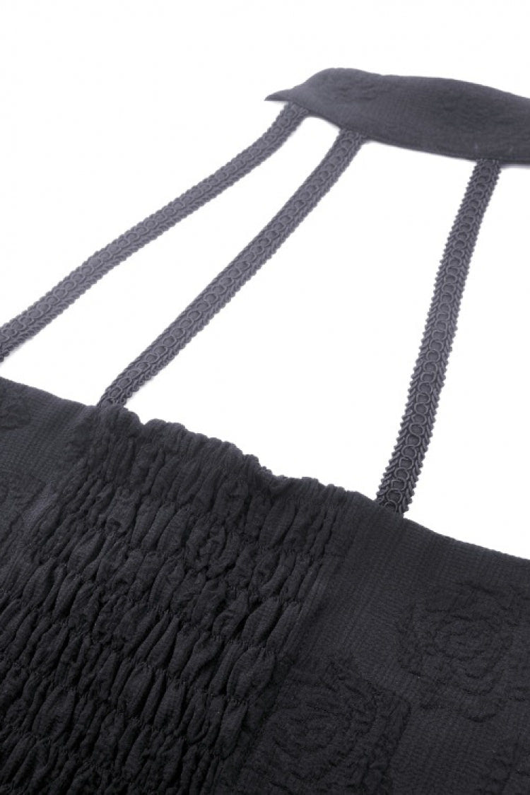Black Off Shoulder Halterneck Sleeveless Irregular High Low Multi-Layered Lace Women's Gothic Dress - Product - 17