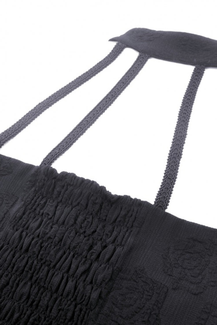 Black Off Shoulder Halterneck Sleeveless Irregular High Low Multi-Layered Lace Women's Gothic Dress - Product - 17