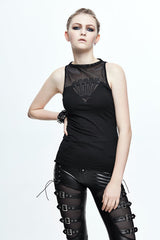 Black Leather Embroidered Gear Cotton Womens Punk T-Shirt - Product - 2