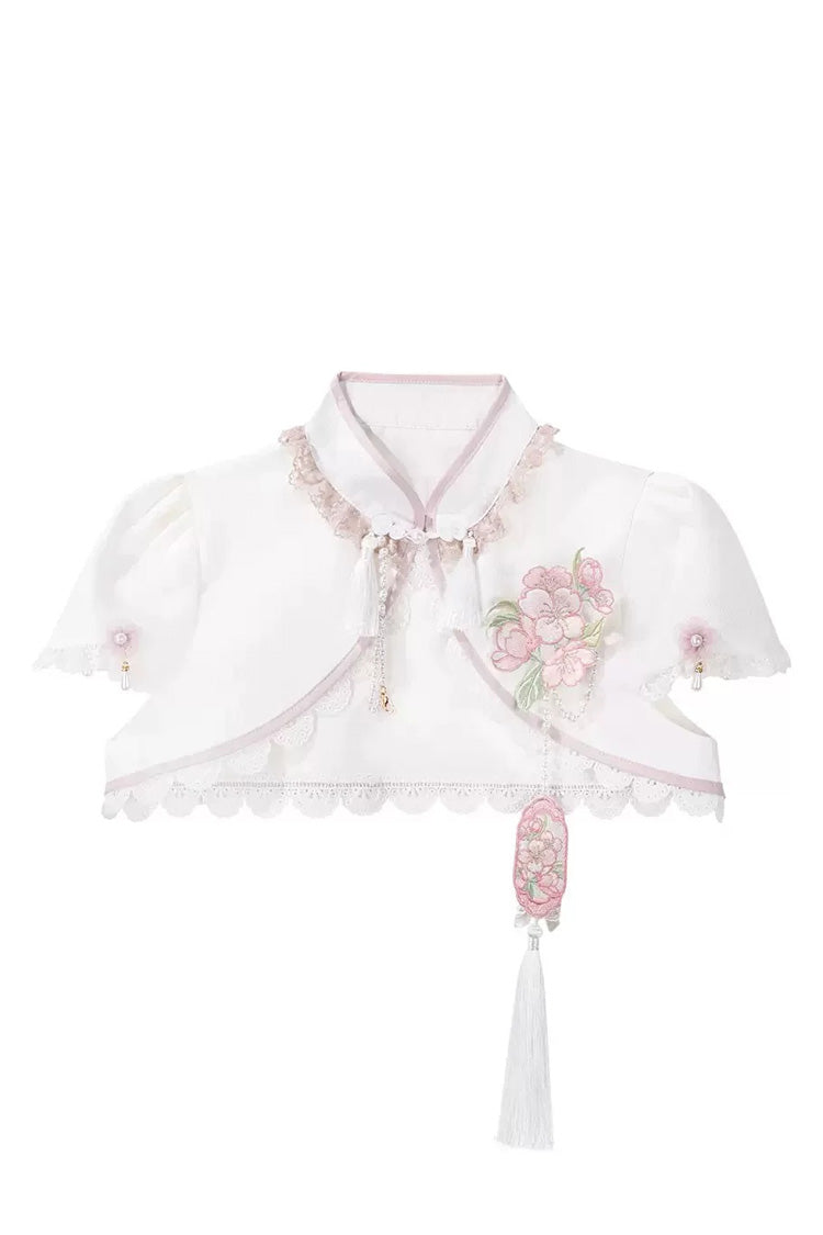 Pink [Whispers on Falling Cherry Blossoms] Printed Embroidered Tassel Sweet Classic Chinese Style Lolita Jsk Dress Set - Top(Only) - 16