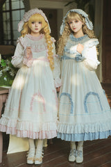 Blue [Twin Lilian] Round Collar Long Sleeves Double-Layered Ruffled Bow Lace-Up Sweet Lolita Dress - Product - 3