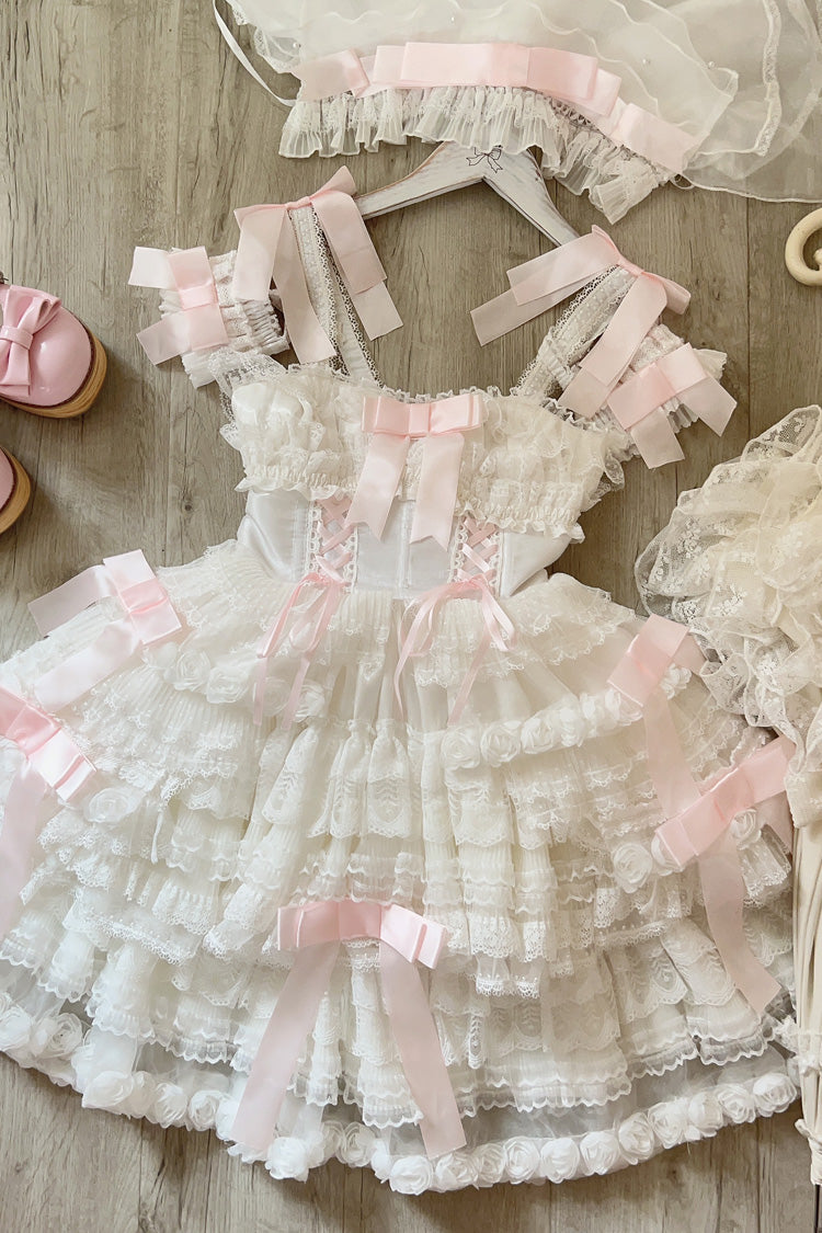 Love Song Multi-Layered Ruffle Hanayome Bowknot Lace Sweet Princess Lolita Jsk Dress 3 Colors - Product - 4