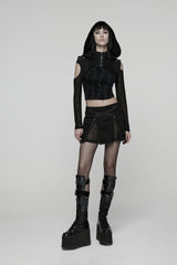 Black Lace-Up Zippered Women's Punk Cool  Big Pockets Techwear Skirt - Product - 4