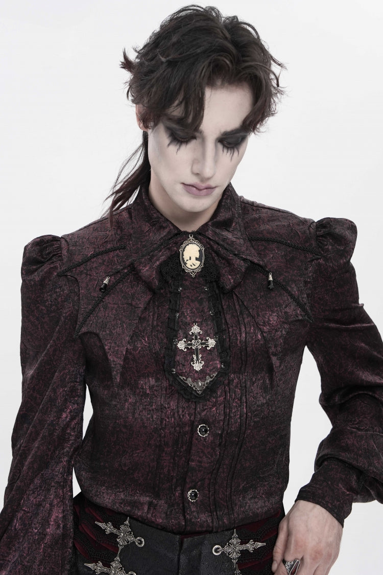 Red Printed Ruffled Bow Lace Men's Gothic Luxurious Royal Neckwear - Product - 3