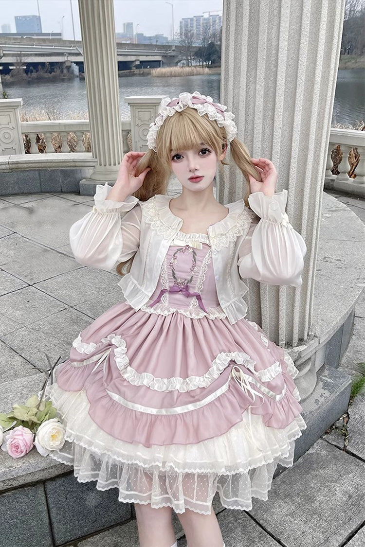 Pink Floating Light Dance Multi-layer Ruffle Embroidery Bowknot Lace Sweet Lolita Jsk Dress - Product - 4