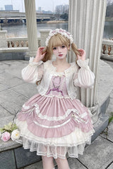 Pink Floating Light Dance Multi-layer Ruffle Embroidery Bowknot Lace Sweet Lolita Jsk Dress - Product - 4