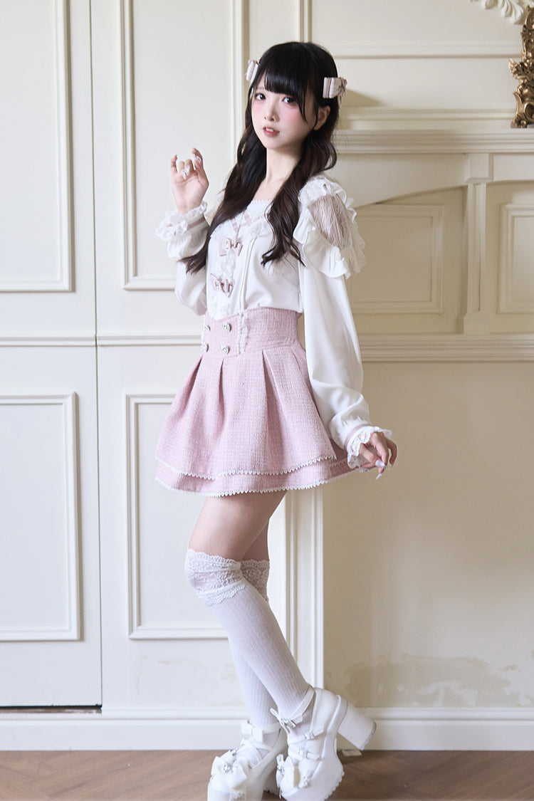 Jirai Kei Navy Collar Long Sleeves Bowknot Lace Sweet Japanese Blouse 3 Colors - Product - 6