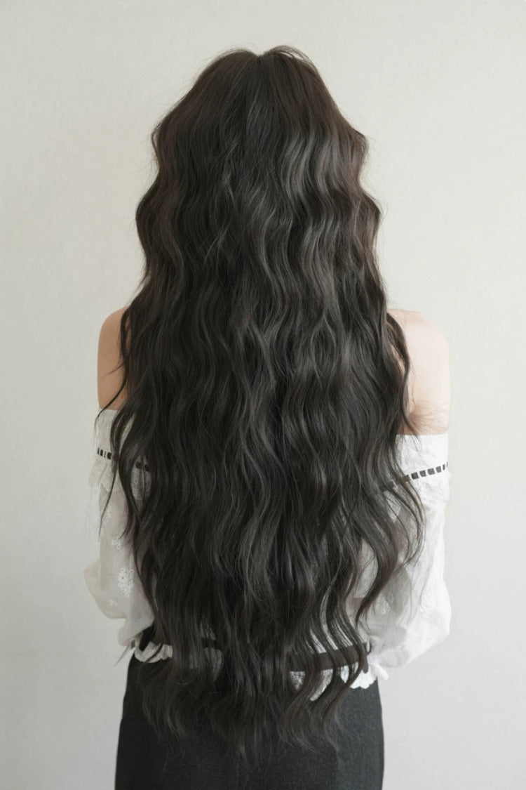 Black Brown Fluffy Natural Water Wave Curly Sweet Daily Lolita Long Wig - Product - 3