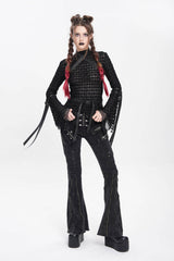 Black Stand Collar Long Sleeves Mesh Buckle Straps Women's Punk Blouse - Product - 7