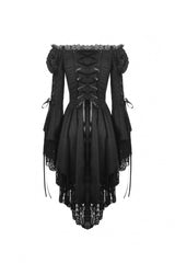 Black Off Shoulder Long Trumpet Puff Sleeves Lace-Up Strappy Mesh Women's Gothic Cocktail Dress - Product - 13