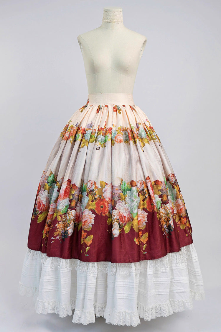 Red [Rainy Season Garden] Print Ruffle Sweet Classic Lolita Skirt - Product - 3
