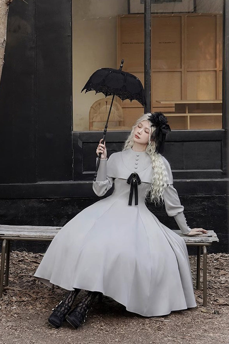 Grey [Thirteenth Evening] Long Sleeves Slim Gothic Elegant Lolita Dress - Product - 5