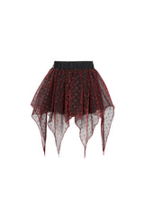 Red Bright Mesh Metal Buckle Decoration Playful And Cute Tutu Short Women's Punk Skirt - Product - 9