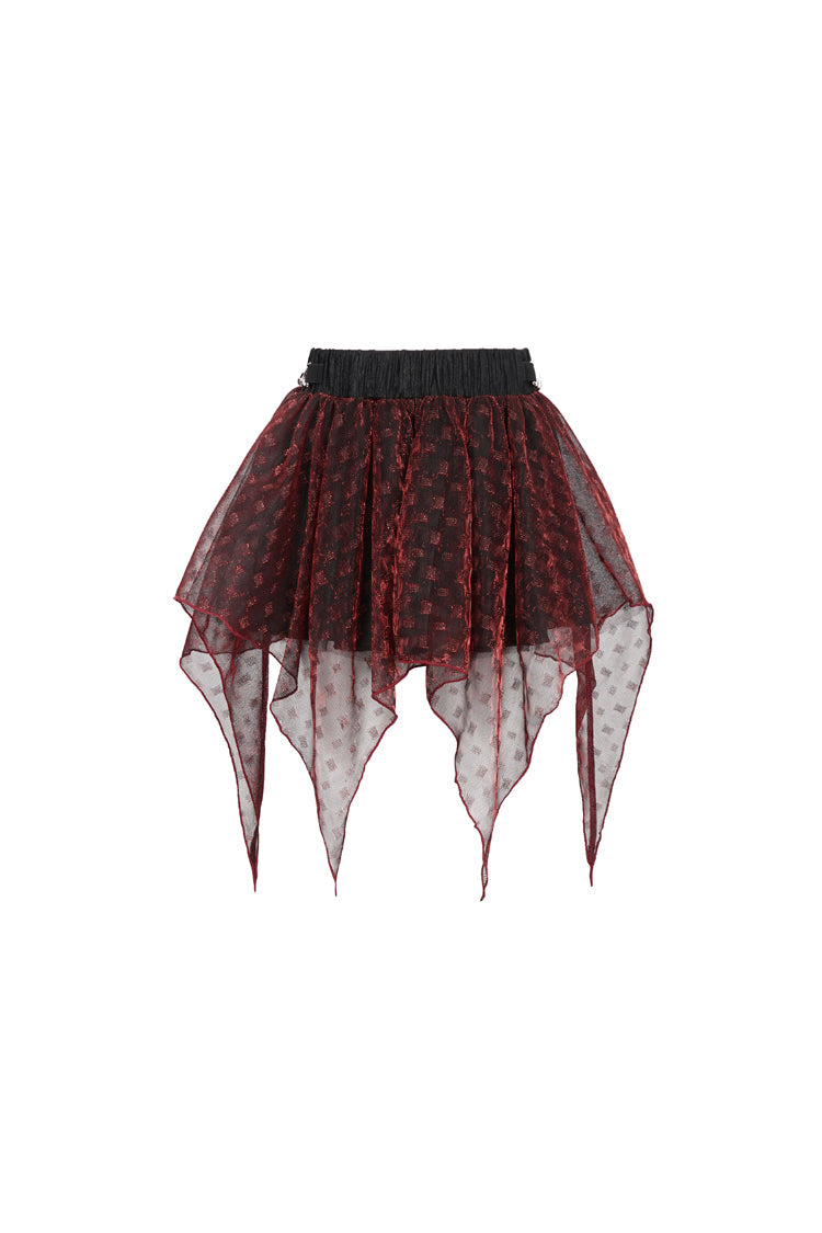 Red Bright Mesh Metal Buckle Decoration Playful And Cute Tutu Short Women's Punk Skirt - Product - 9